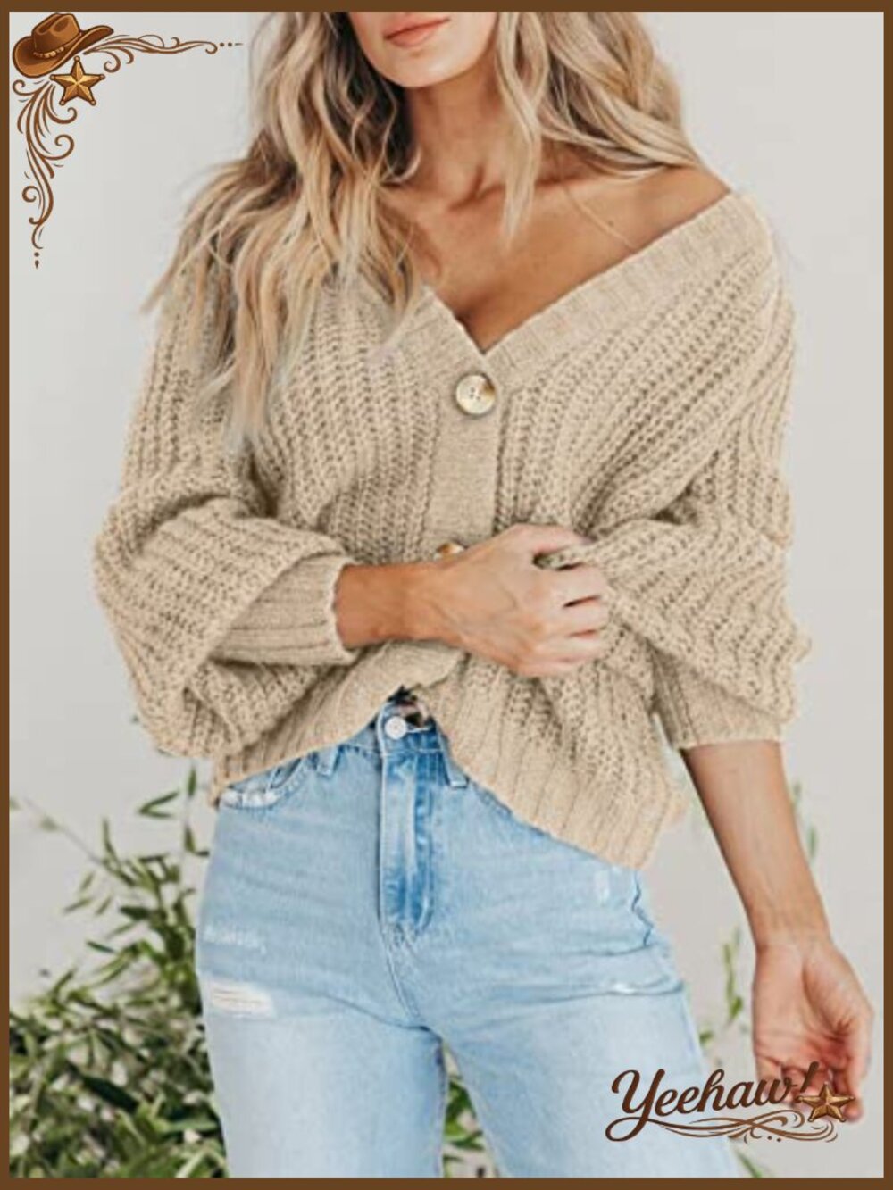 Chunky Knit Open Front Cardigan Long Sleeve Button Loose Short Sweater Coat - Picture 2 of 7